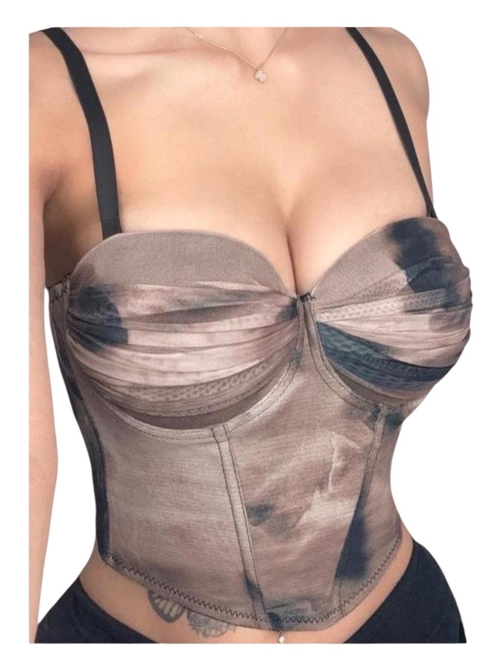 Kaylee Kollection Black Gray Abstract Bustier Corset‎ Top Rhinestones Large